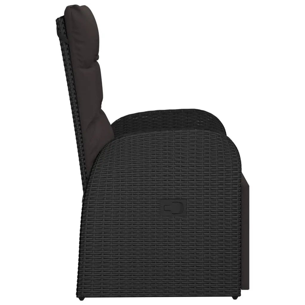 vidaXL vidaXL Reclining Garden Chair with Cushions Black Poly Rattan - Garden Chairs