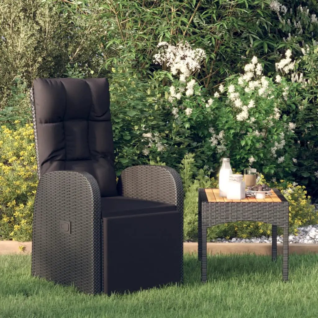 vidaXL vidaXL Reclining Garden Chair with Cushions Black Poly Rattan - Garden Chairs