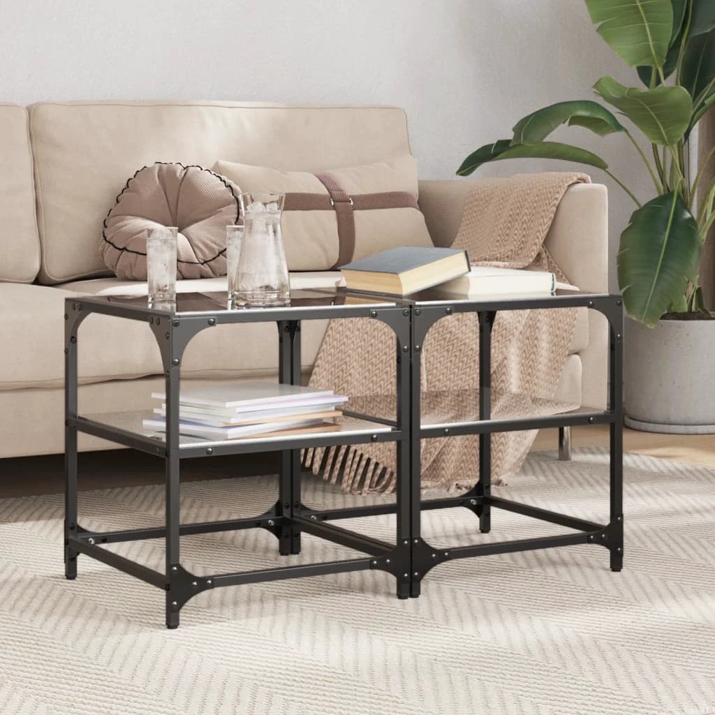 vidaXL Coffee Tables 40x40x45cm Black Glass Top by vidaXL