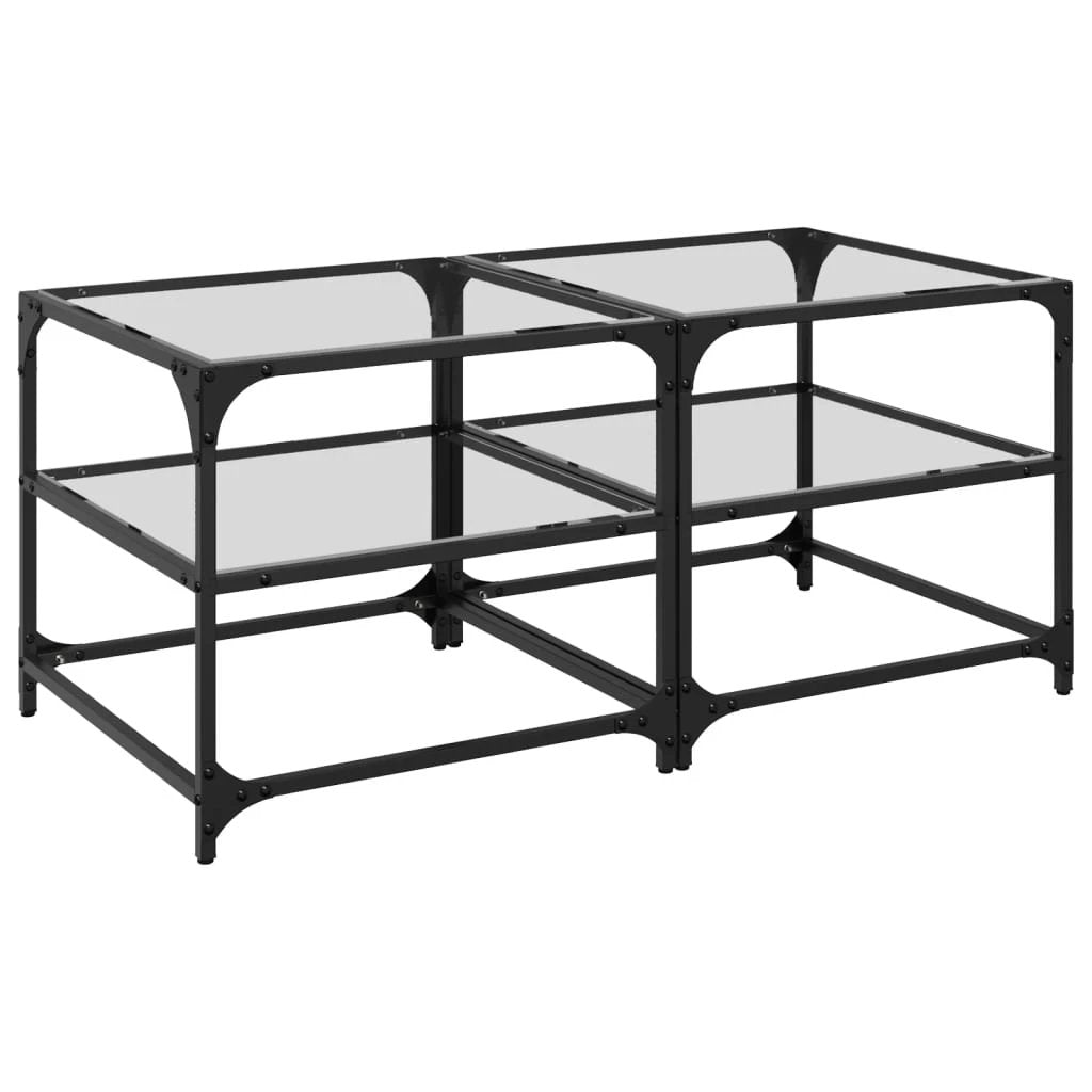 VidaXL Coffee Tables 50x50x45 cm Glass Top Two Piece Set With Steel Frame For Living Room Decor by vidaXL