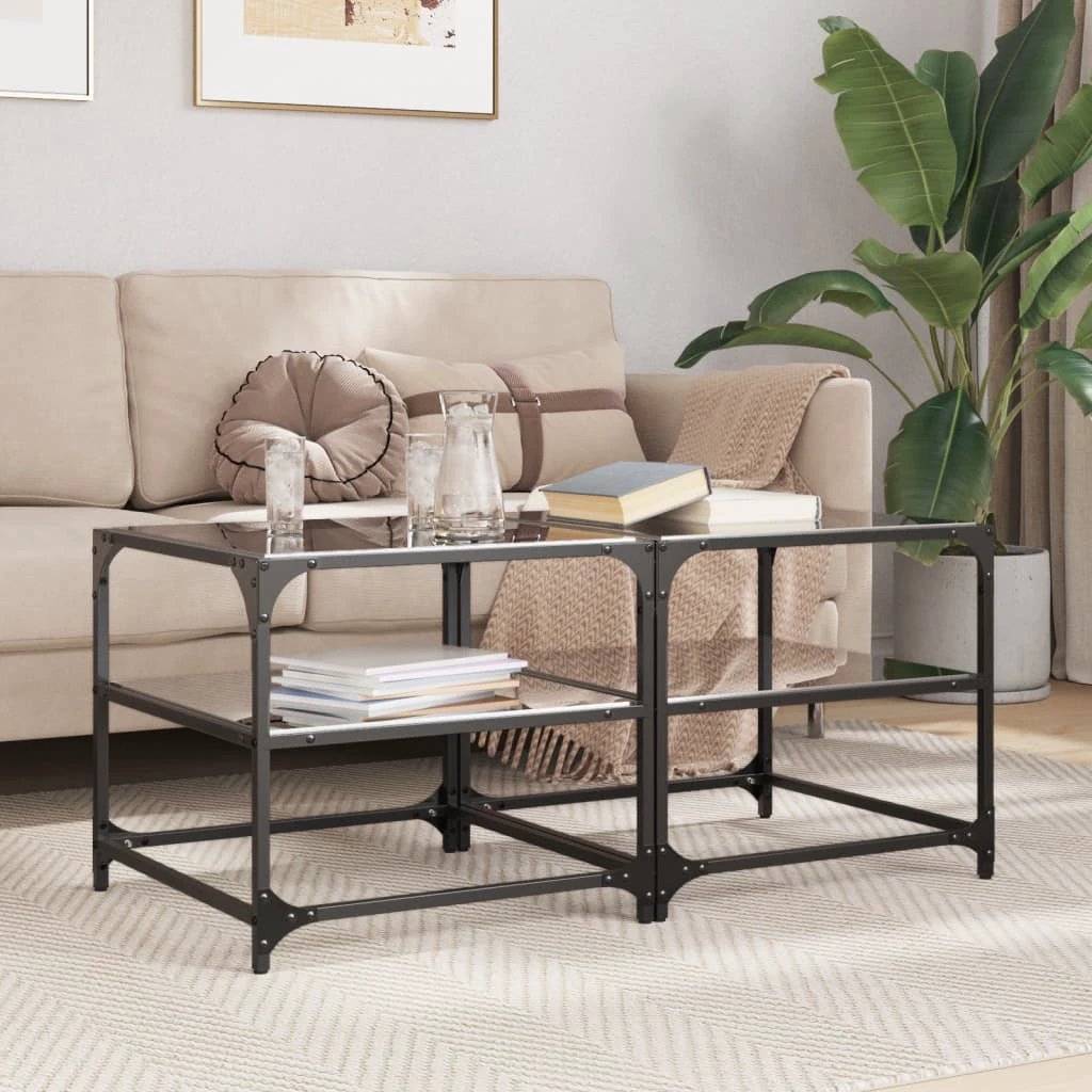vidaXL VidaXL Coffee Tables 50x50x45 cm Black Glass Top - Coffee Table