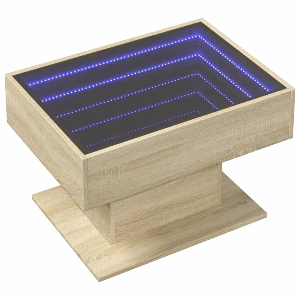 vidaXL vidaXL Coffee Table 70x50x45 cm LED Infinity Mirror Sonoma Oak Living Room Decor - Coffee Table