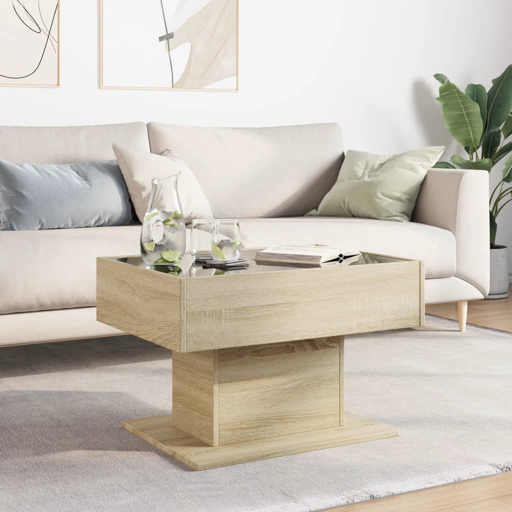vidaXL vidaXL Coffee Table 70x50x45 cm LED Infinity Mirror Sonoma Oak Living Room Decor - Coffee Table