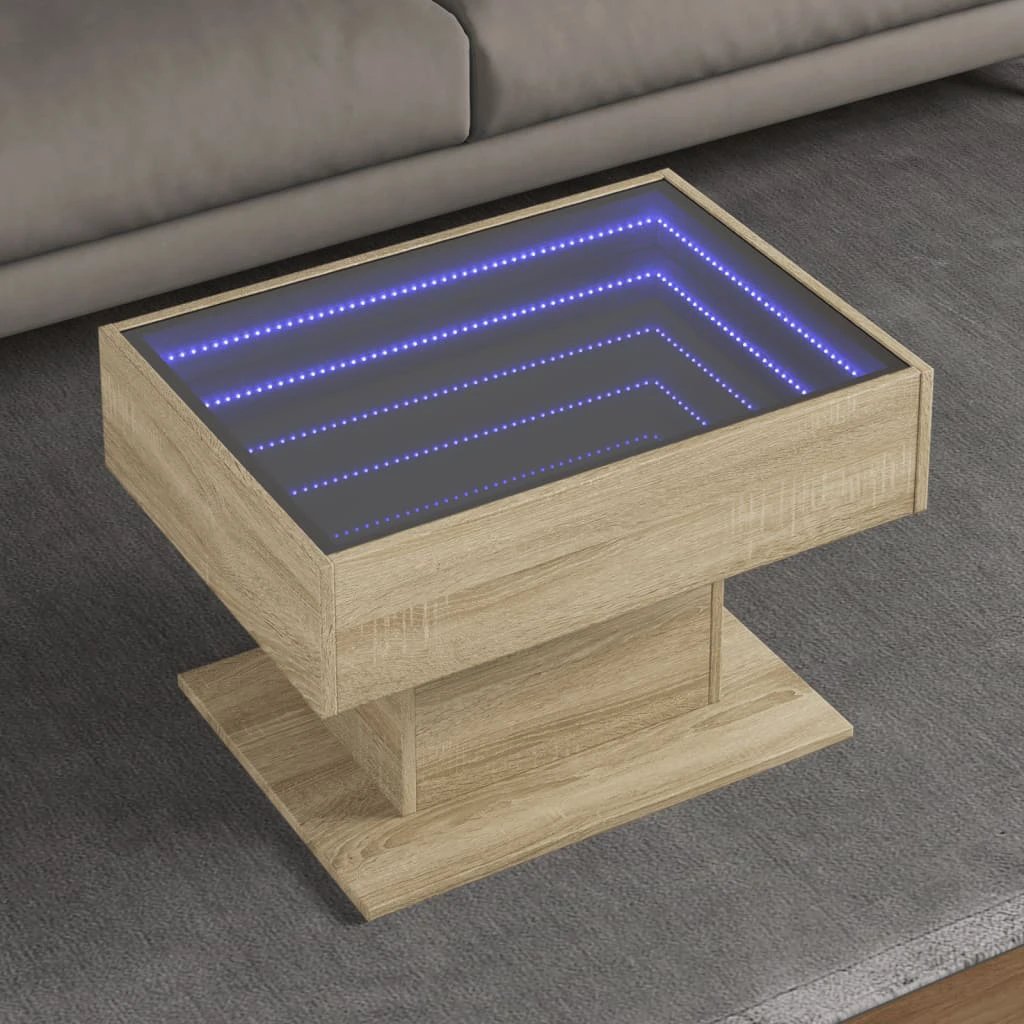 vidaXL vidaXL Coffee Table 70x50x45 cm LED Infinity Mirror Sonoma Oak Living Room Decor - Coffee Table