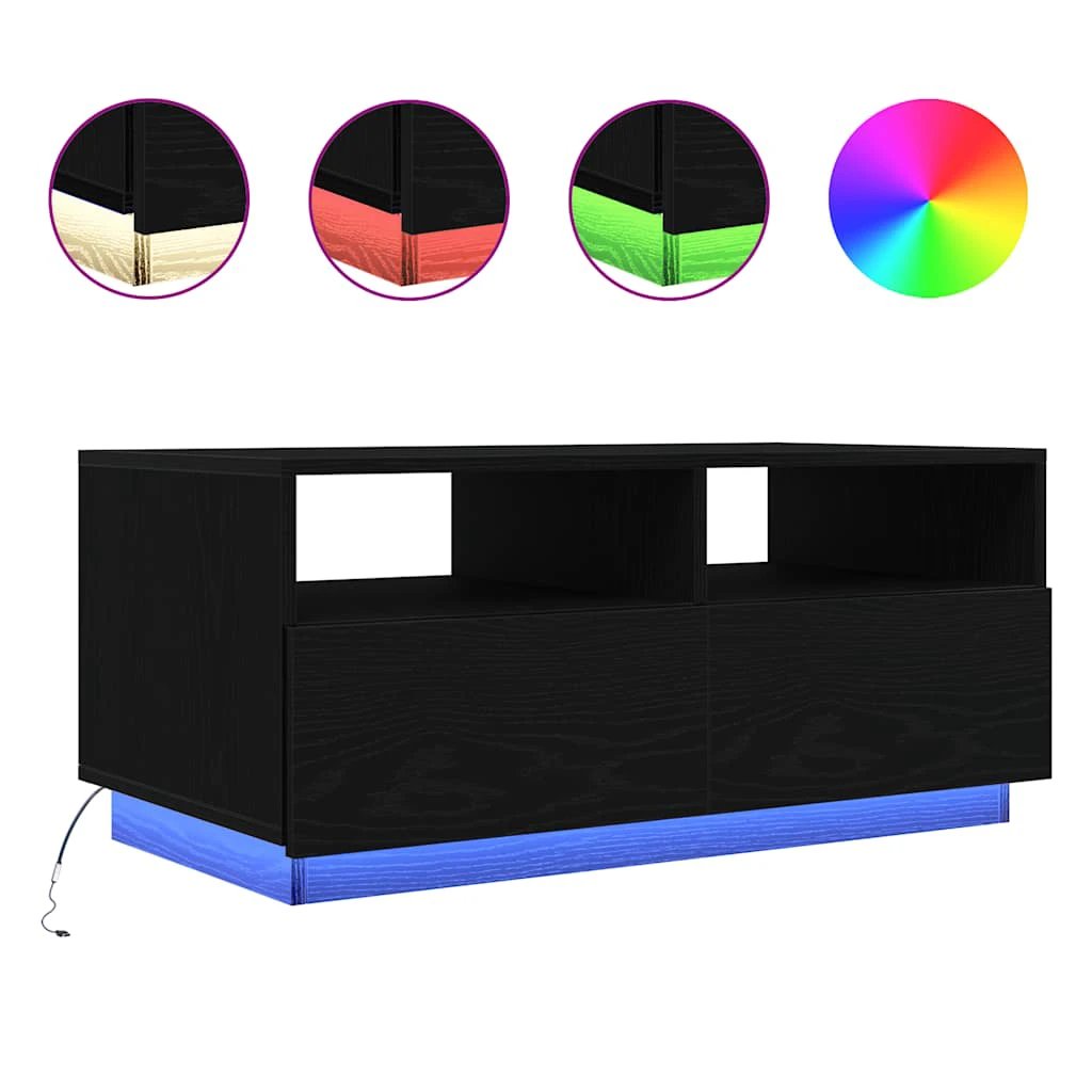 vidaXL VidaXL Coffee Table 90x49x40 cm LED Lights Black Oak for Modern Living Rooms and Ambience - Coffee Table