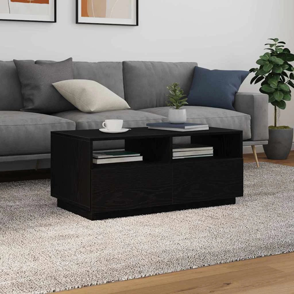 vidaXL VidaXL Coffee Table 90x49x40 cm LED Lights Black Oak for Modern Living Rooms and Ambience - Coffee Table