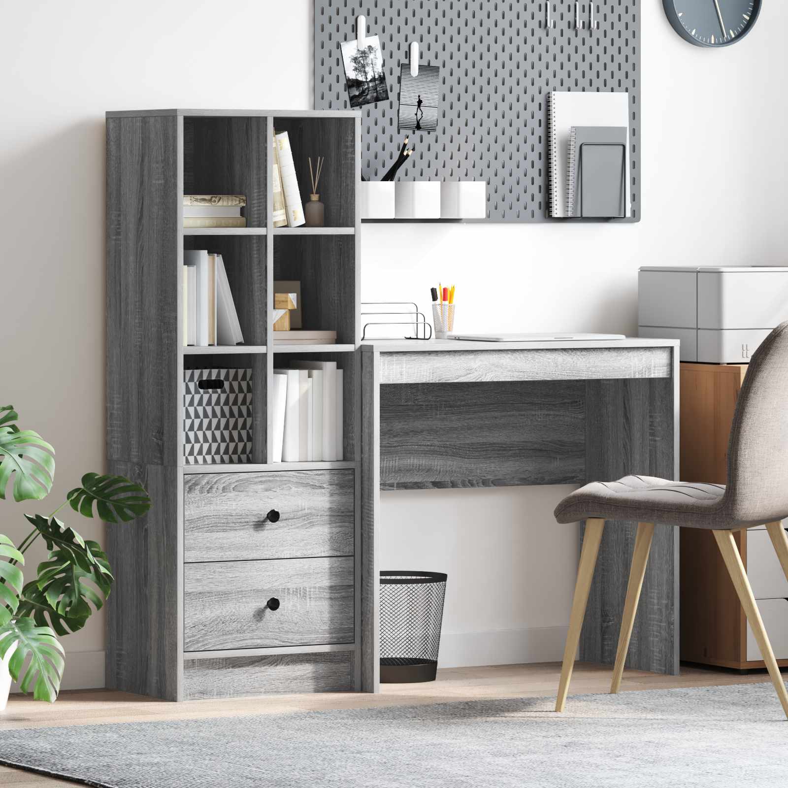 vidaXL vidaXL Desk with Drawer with Shelf with Storage 2 pcs Grey Sonoma - Desk