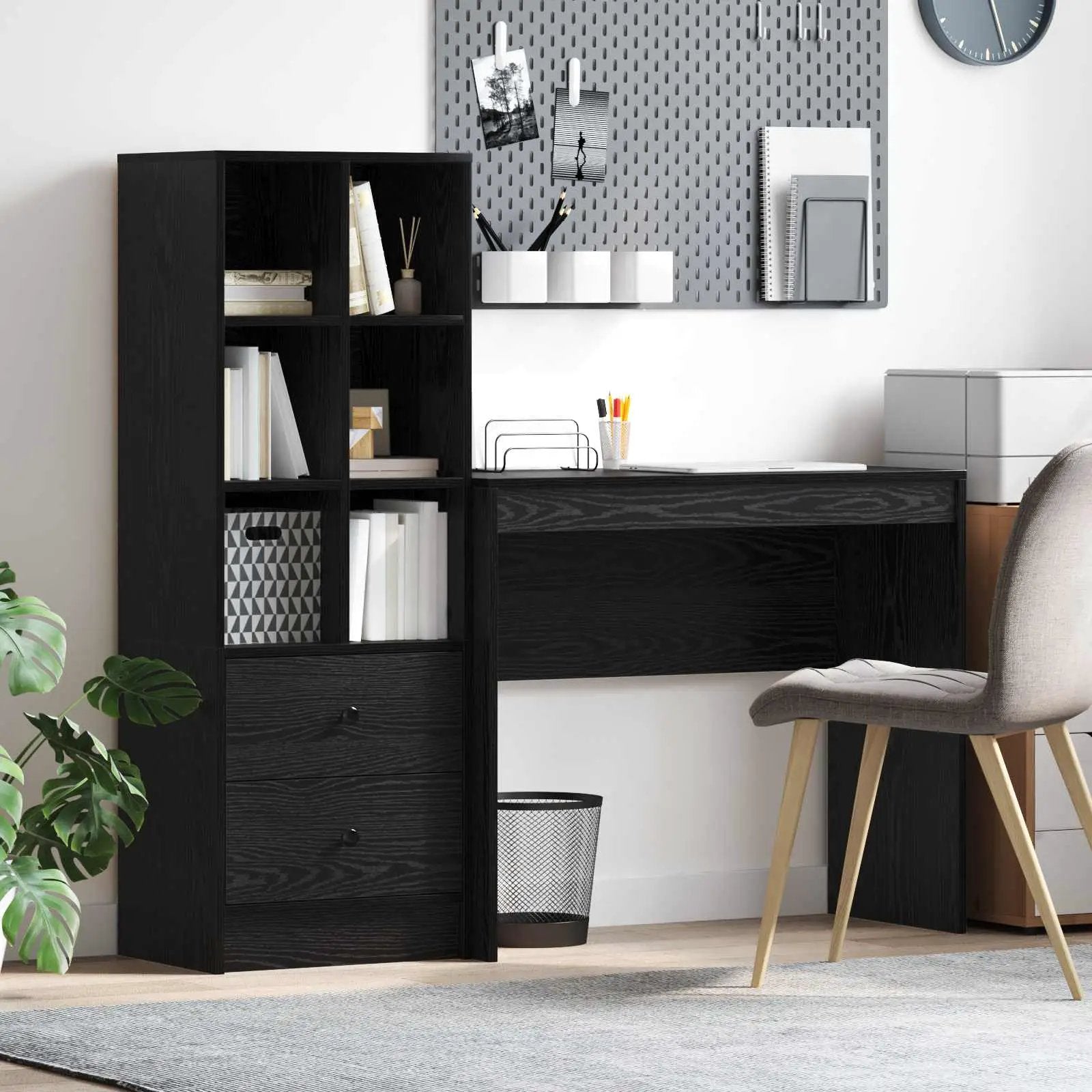 vidaXL vidaXL Desk with Drawer with Shelf with Storage 2 pcs Black Oak - Desk