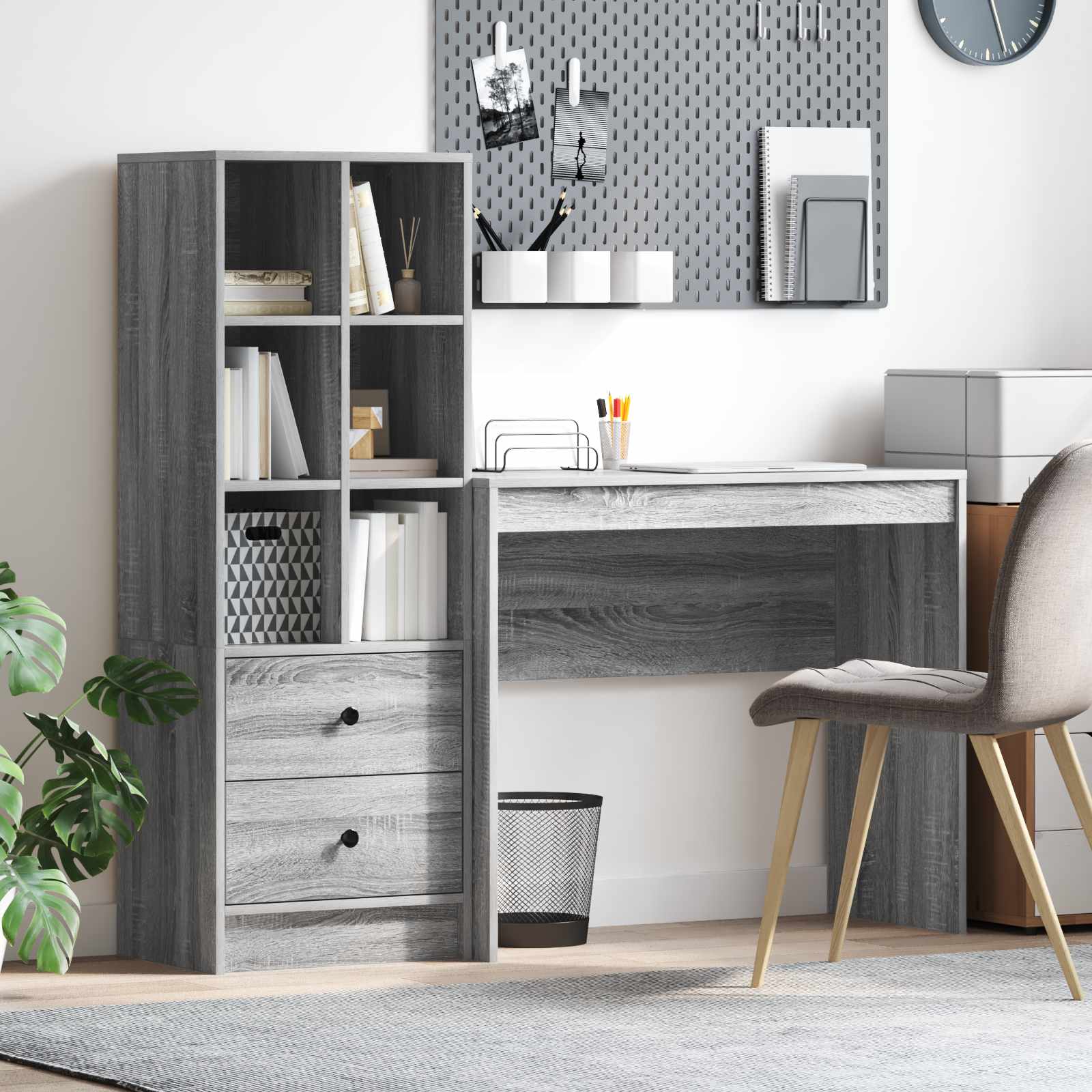 vidaXL vidaXL Desk with Drawer with Shelf with Storage 2 pcs Grey Sonoma - Desk