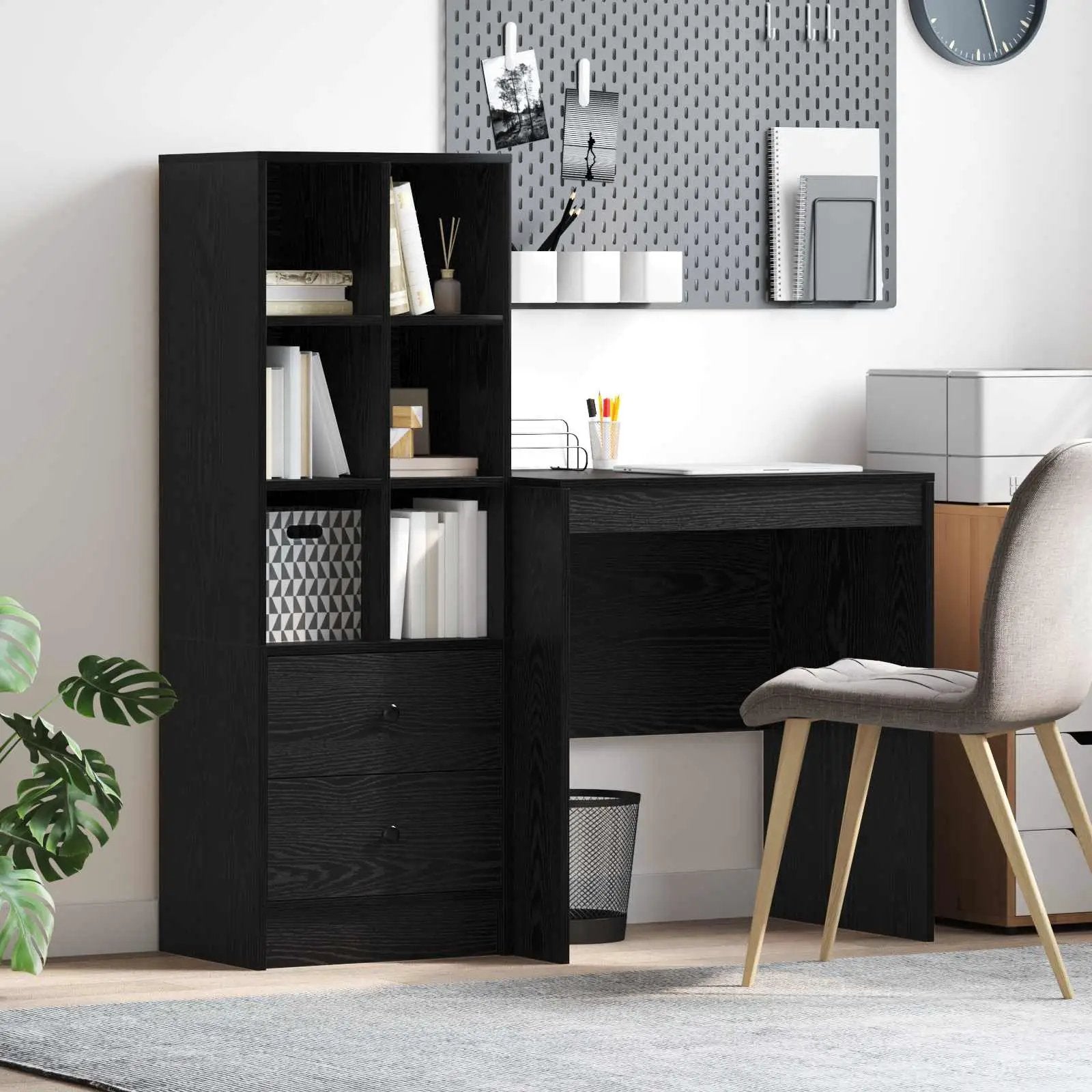vidaXL vidaXL Desk with Drawer with Shelf with Storage 2 pcs Black Oak - Desk