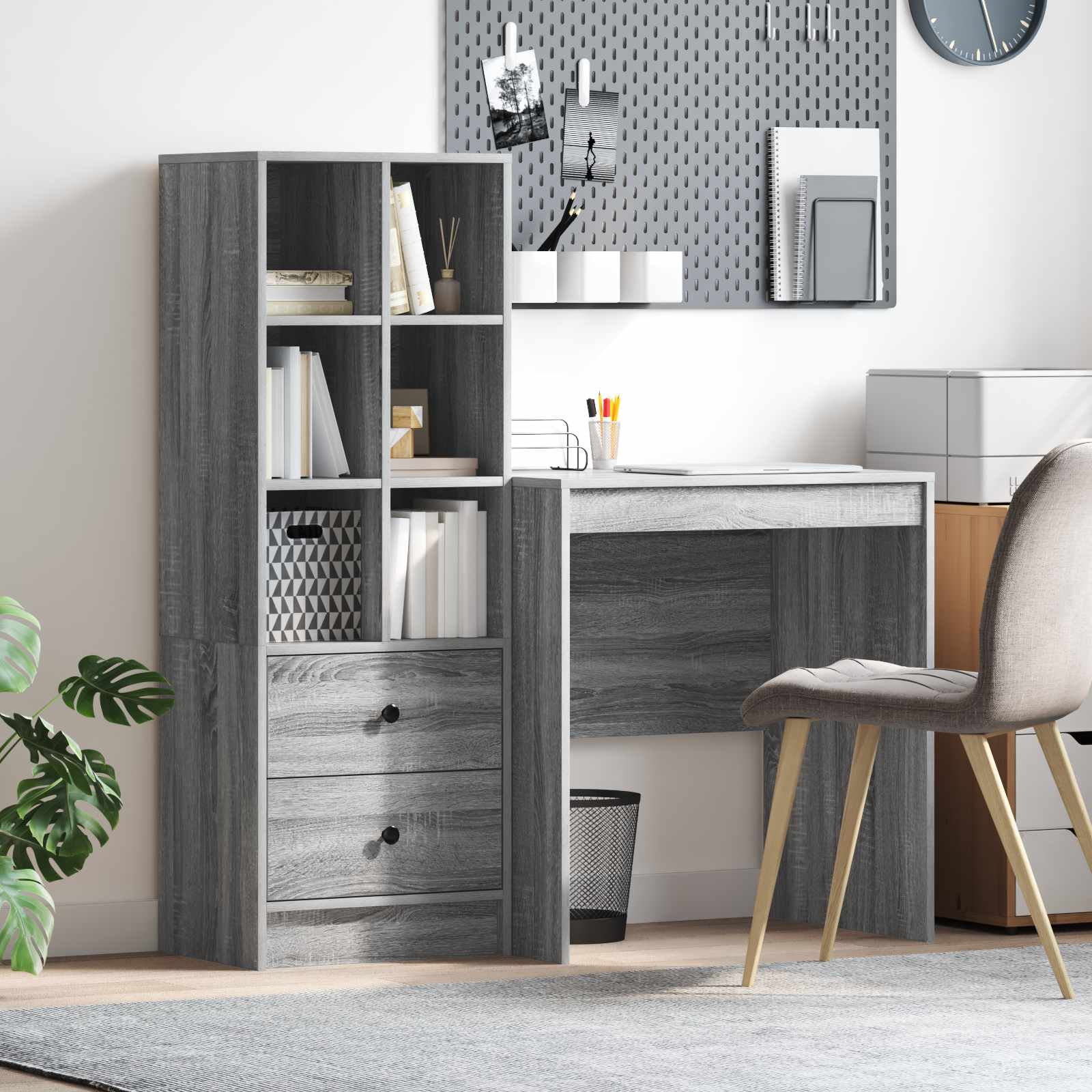 vidaXL vidaXL Desk with Drawer with Shelf with Storage 2 pcs Grey Sonoma - Desk