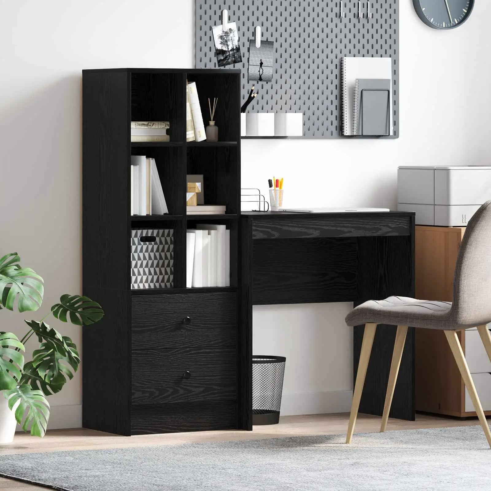vidaXL vidaXL Desk with Drawer with Shelf with Storage 2 pcs Black Oak - Desk