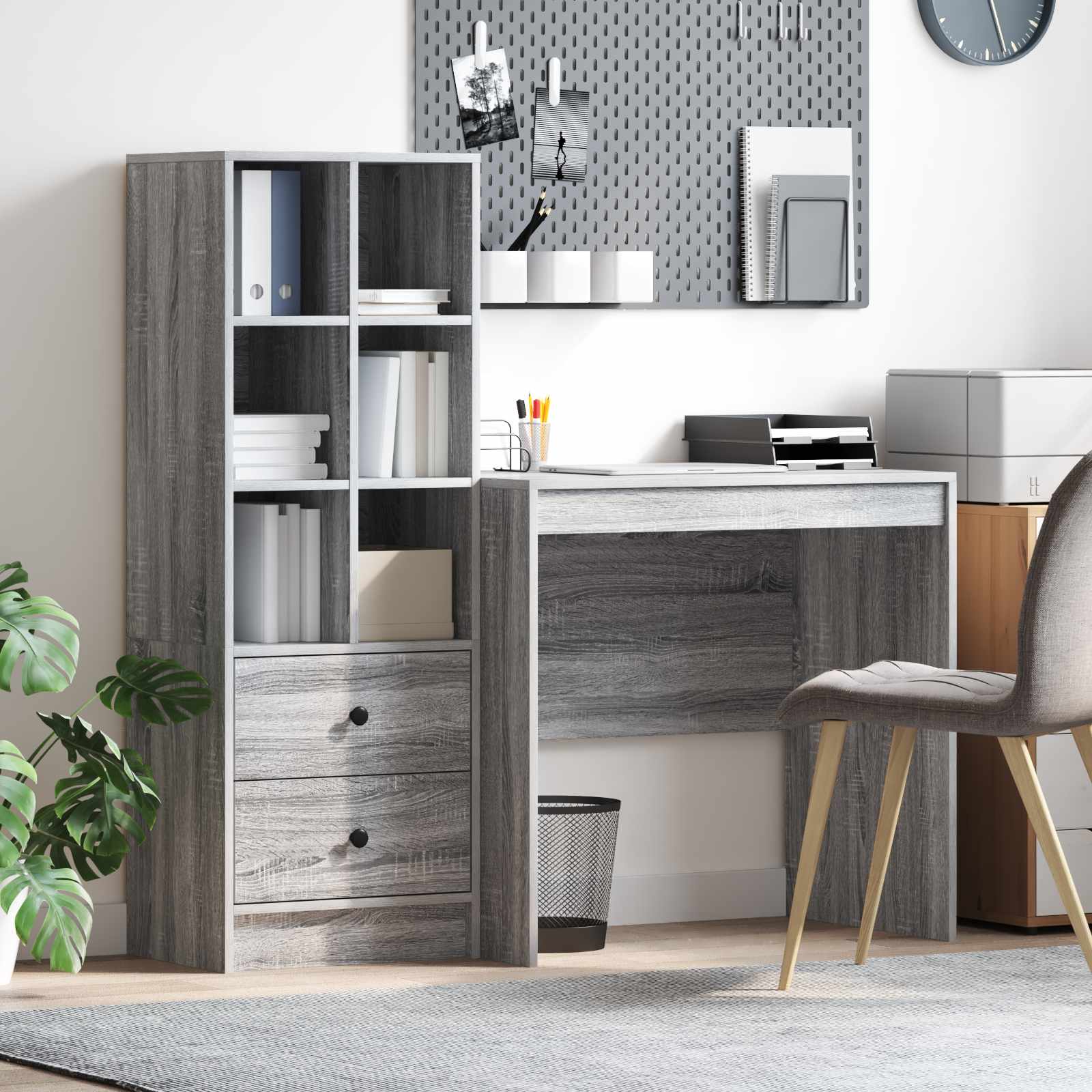 vidaXL vidaXL Desk with Drawer with Shelf with Storage 2 pcs Grey Sonoma - Desk