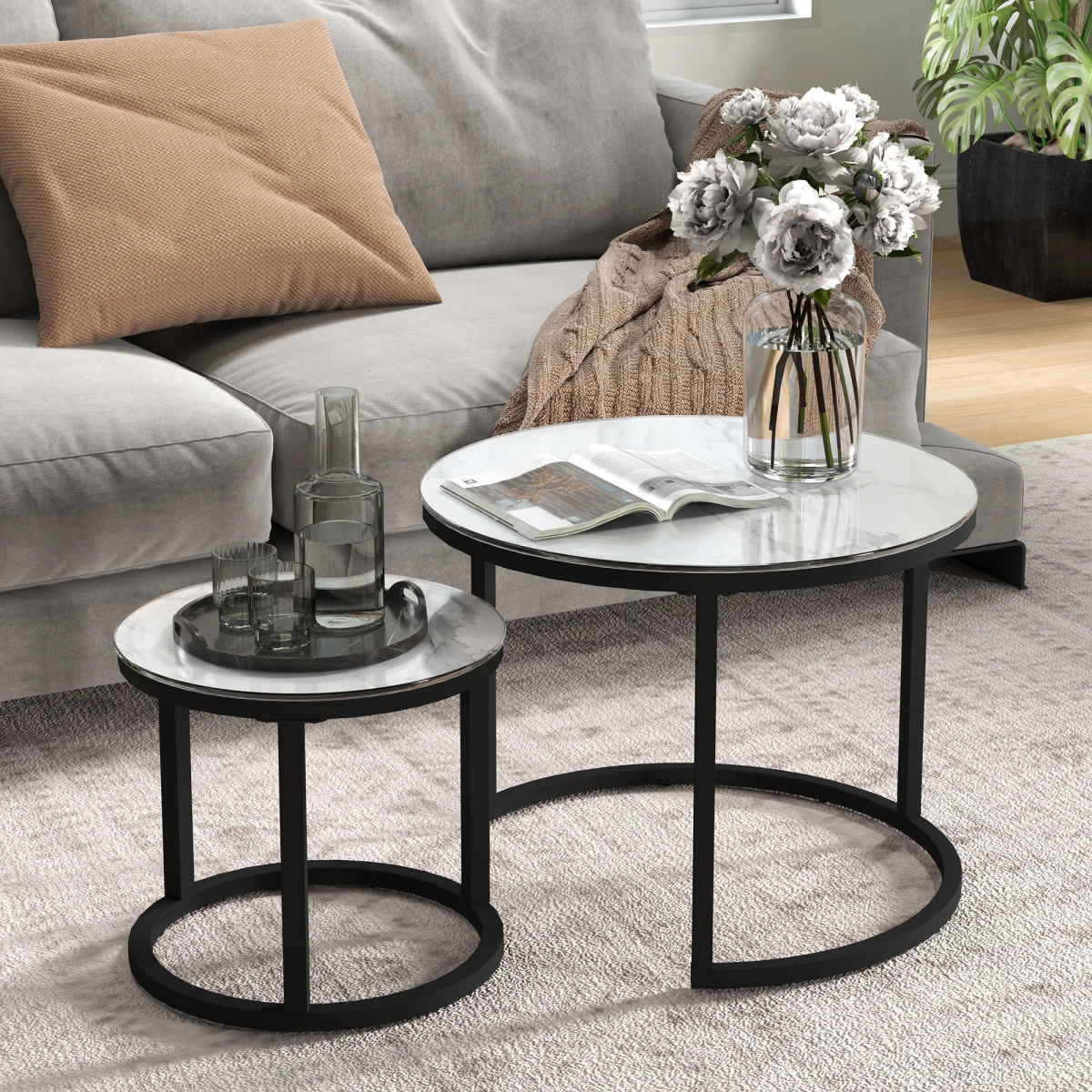 HOMCOM Glass Nest Tables Large Small Stackable by HOMCOM