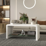 HOMCOM HOMCOM High Gloss Storage Coffee Table Two Tier White With Glass Shelf For Living Room - Coffee Table