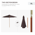 Outsunny 3m Bamboo Wooden Market Patio Umbrella Garden Parasol Outdoor Sunshade Canopy - Parasol