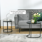 HOMCOM Two Piece Marble Top Side Tables Round And Oval Black Steel Frames Living Room Set - HOMCOM - Home Symphony