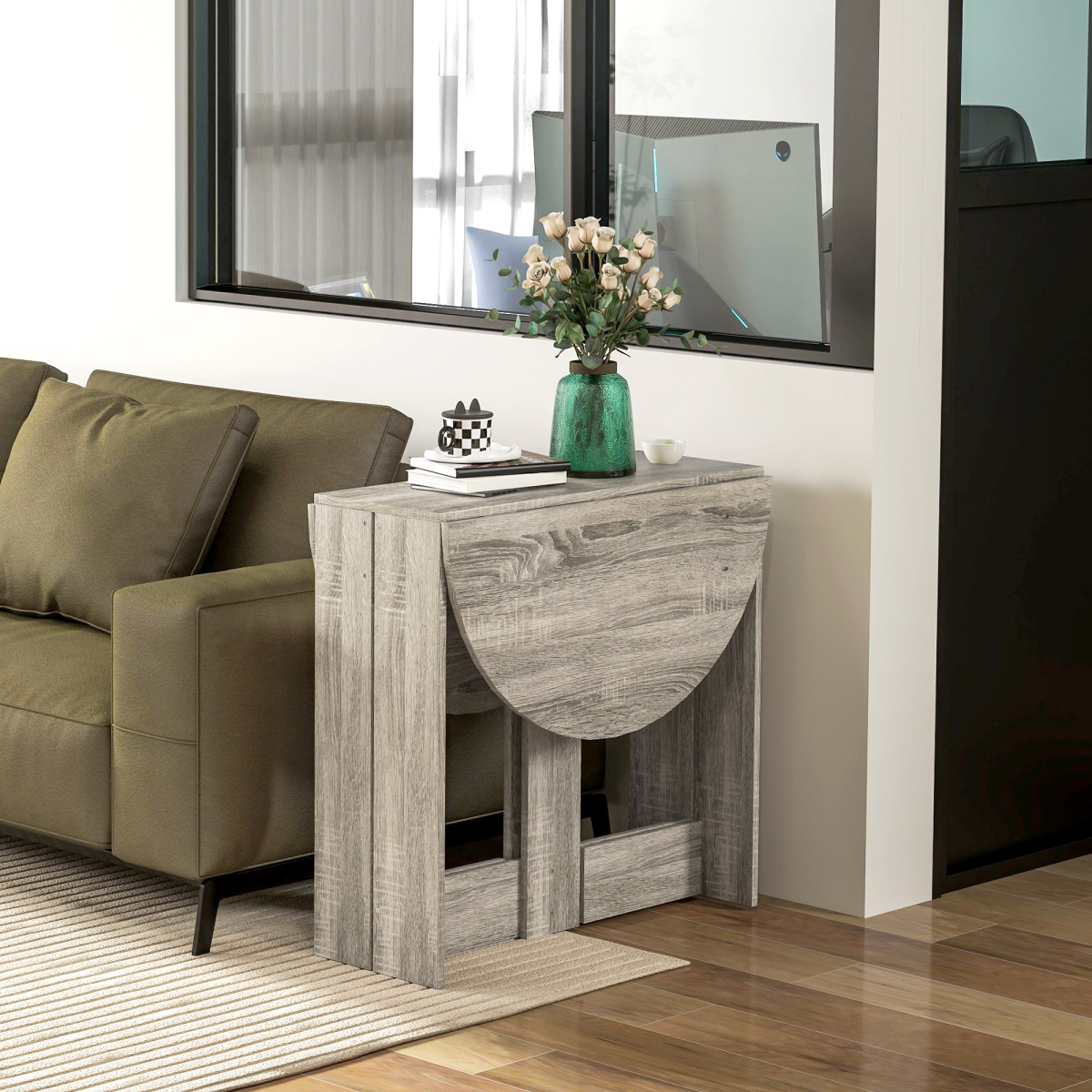 HOMCOM Folding Round Dining Table 90 cm Drop Leaf Kitchen - HOMCOM - Home Symphony