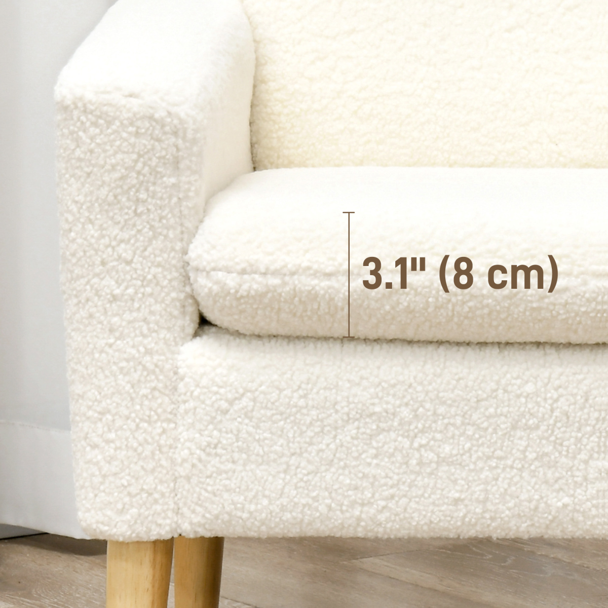 HOMCOM Teddy Armchair Cream Wide Seat With Wood Legs Home featuring plush cream teddy fabric and sturdy wooden legs.