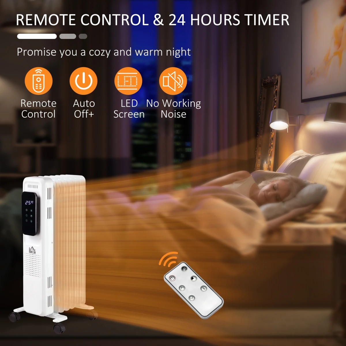 HomCom Oil Filled Radiator Tall LED Display 1630W 7 Fin With Eco Mode And 24 Hour Timer For Home Use by HOMCOM