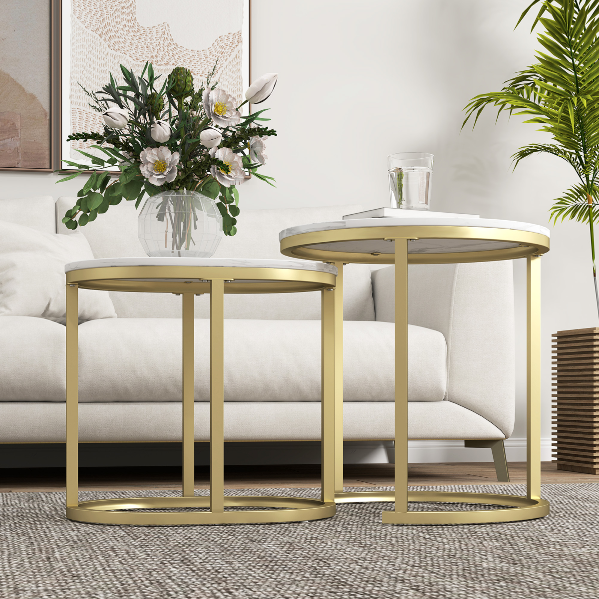 Elegant Side Tables RoundOblong Marble LivingArea - HOMCOM - Home Symphony