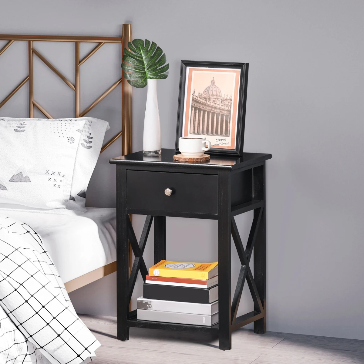 Premium Side Table 2 Tier Drawer For Living Room by HOMCOM