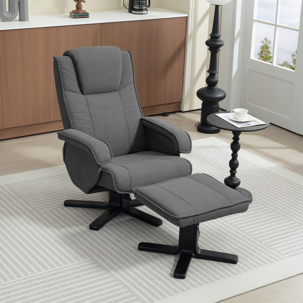 HOMCOM Velvet Recliner Medium Footstool 135 Degree Home in charcoal grey with a padded chair and matching footstool