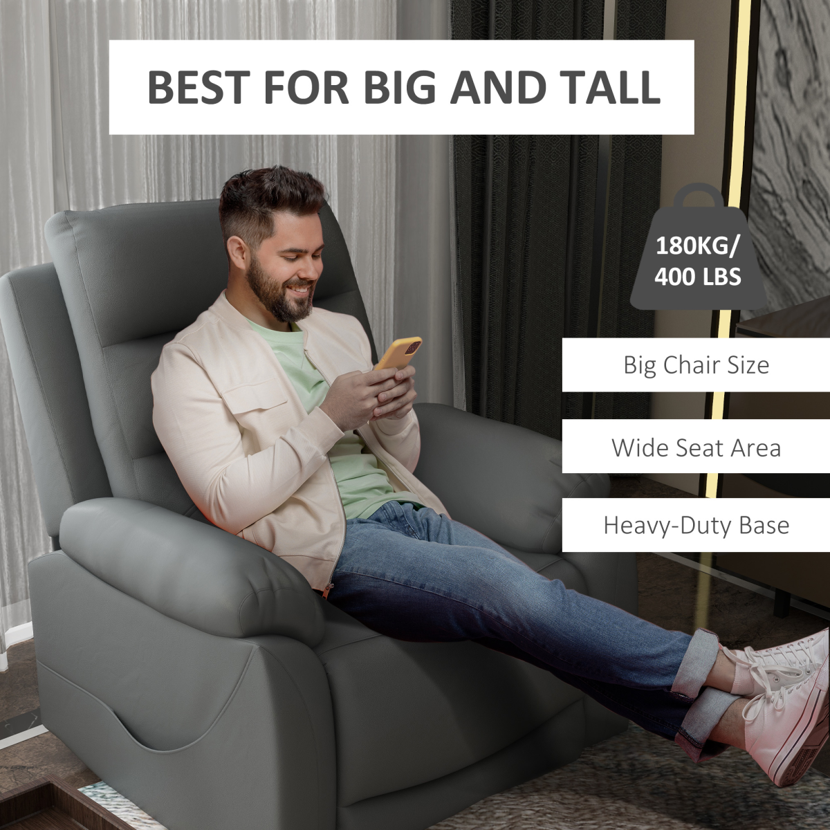 HOMCOM Power Lift Recliner Chair Standard Size Remote Control 135 Degree Recline For Living Room Grey