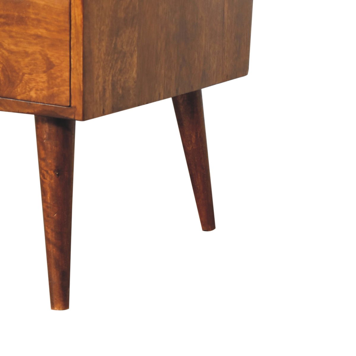 Artisan Media Unit Wide Chestnut Finish TV console with elevated Nordic-style legs