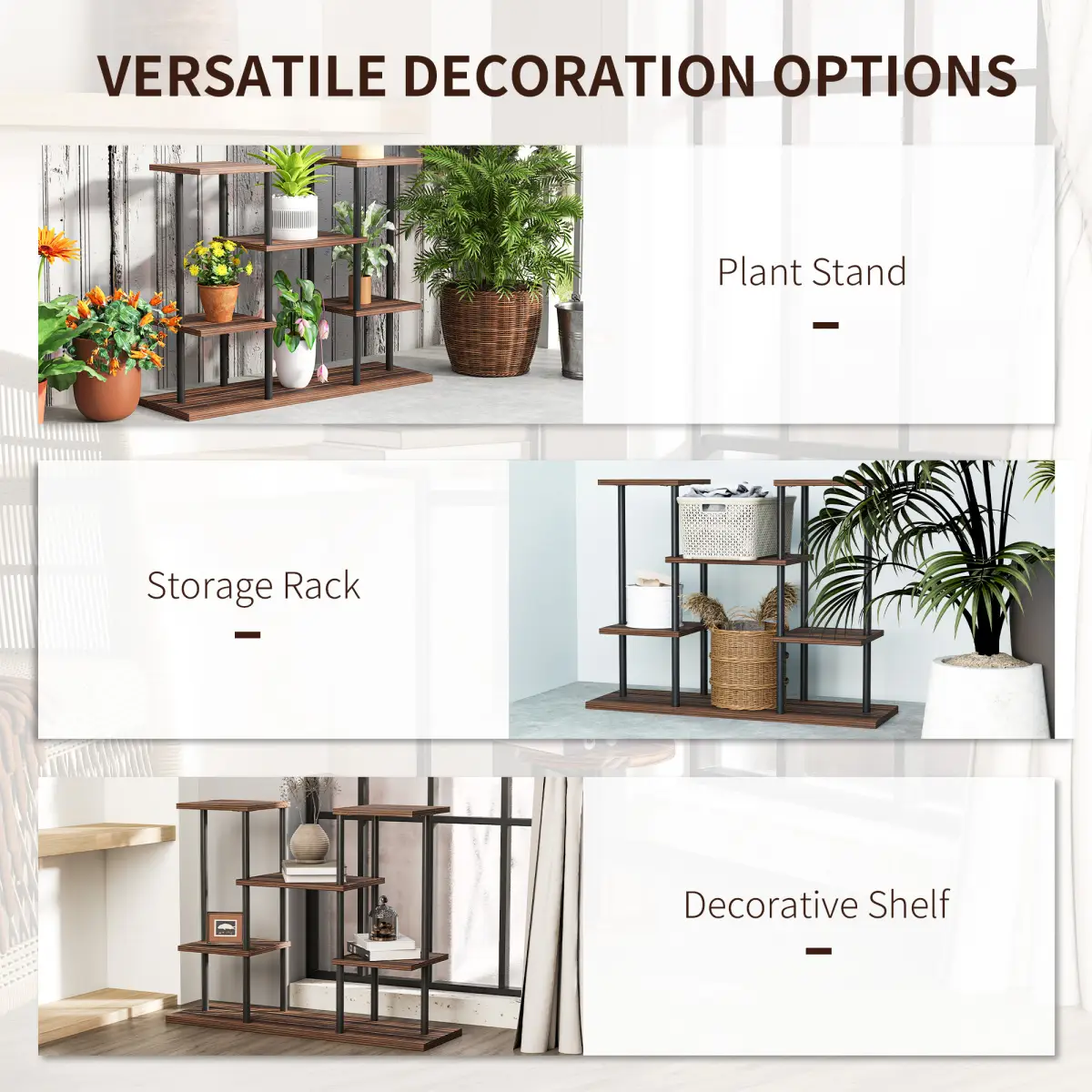 Outsunny Outsunny 4 Tiered Metal Flower Shelf Display Rack, Carbonised Finish - Wine Rack