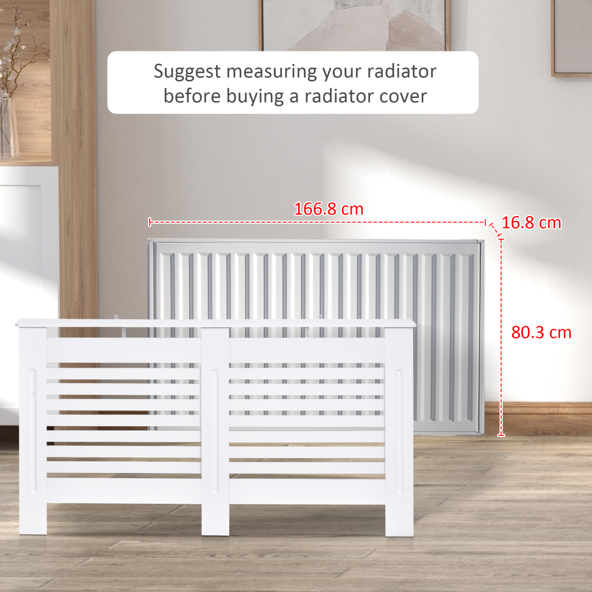 HOMCOM Radiator Cover Cabinet Medium Slatted Ventilation Top Shelf Child Safe Wall Mounted