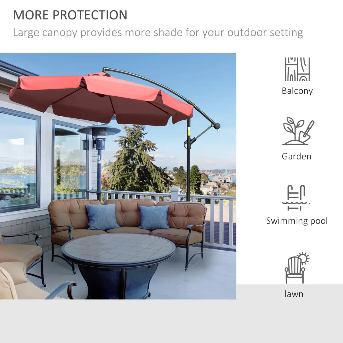 Outsunny 2.7m Banana Parasol Cantilever Crank Handle Wine Red - Parasol