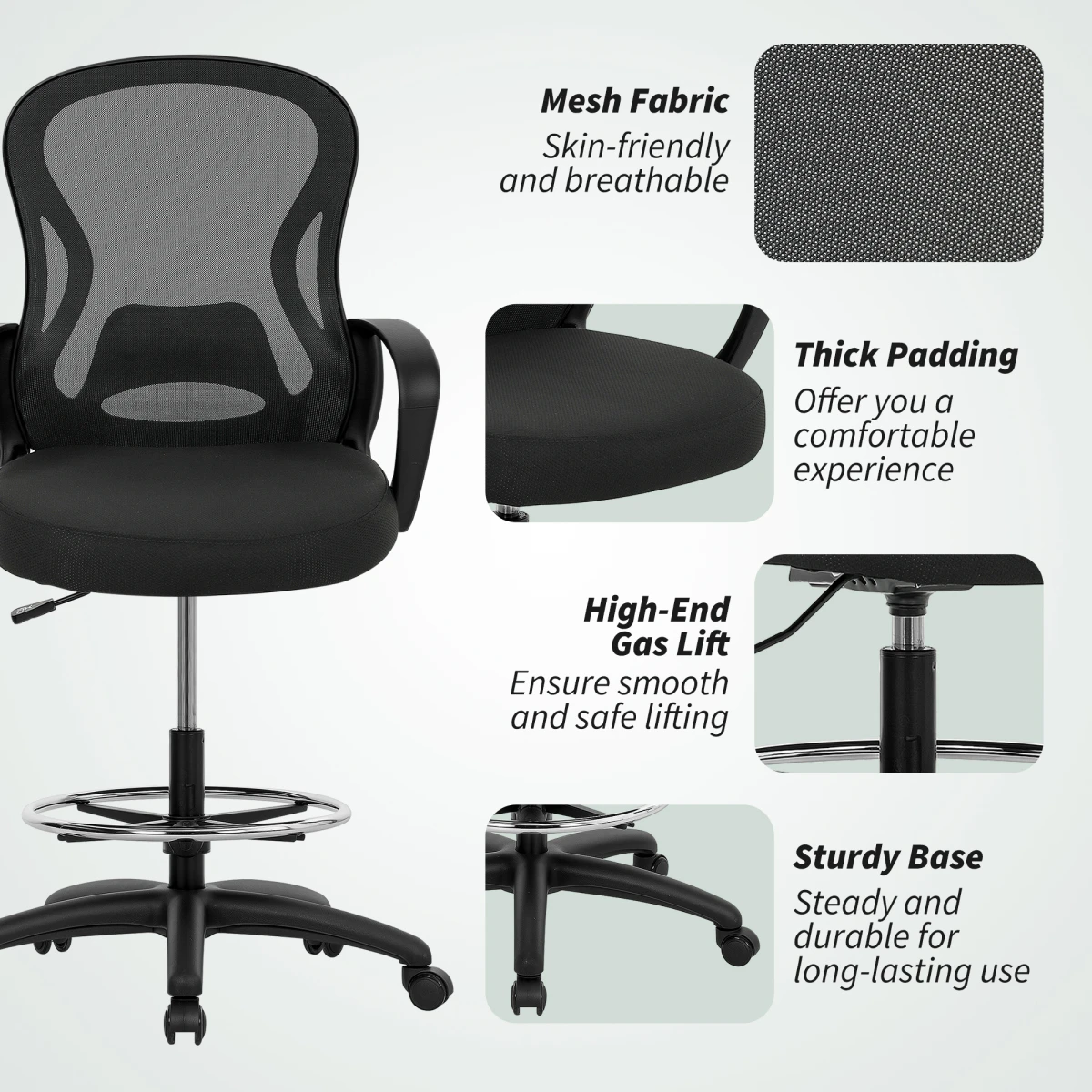 Vinsetto Mesh Office Chair Adjustable Height With Lumbar Support For Home Office Use by Vinsetto