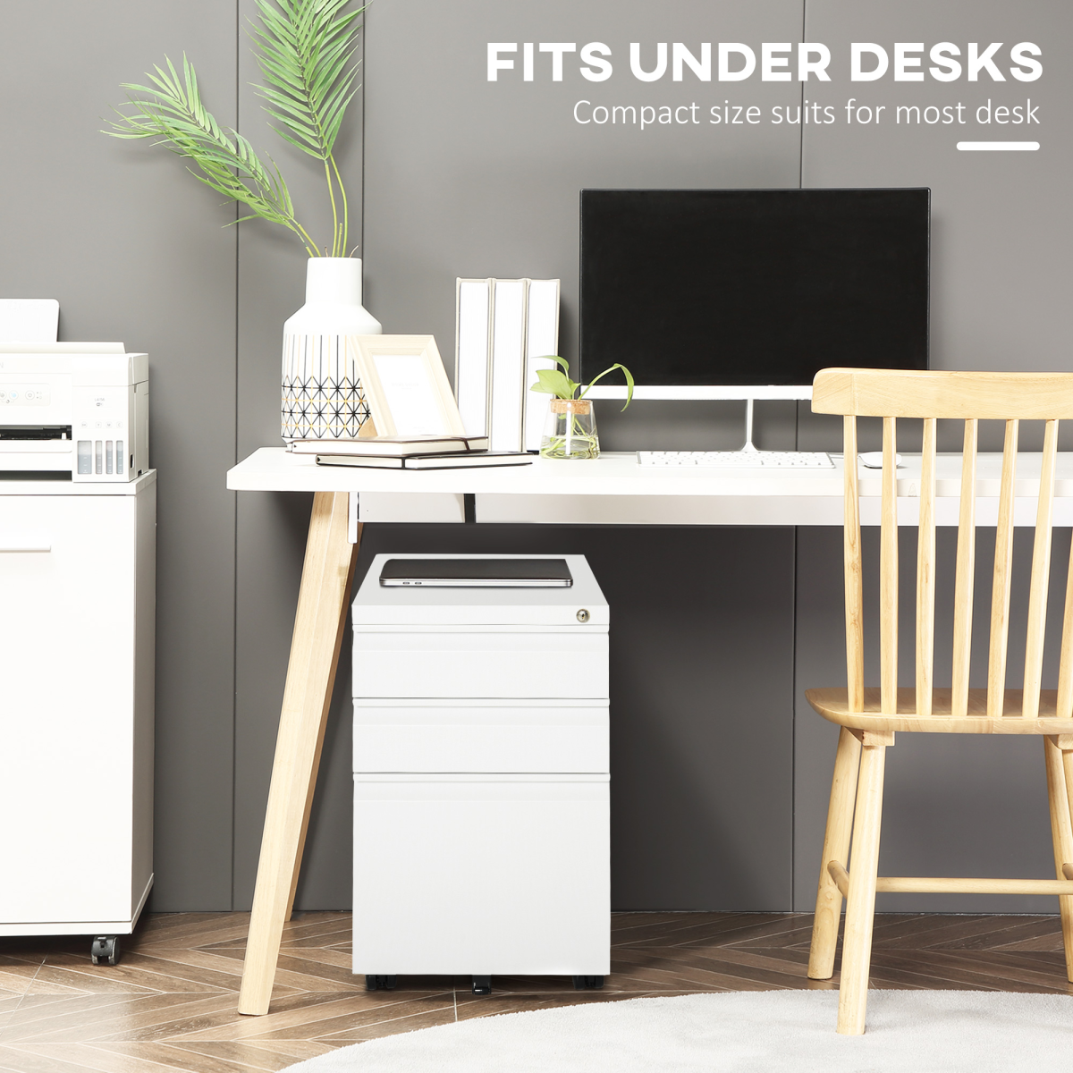 Vinsetto Lockable Mobile Vertical File Cabinet 3 Drawer Office Organizer For Home Office