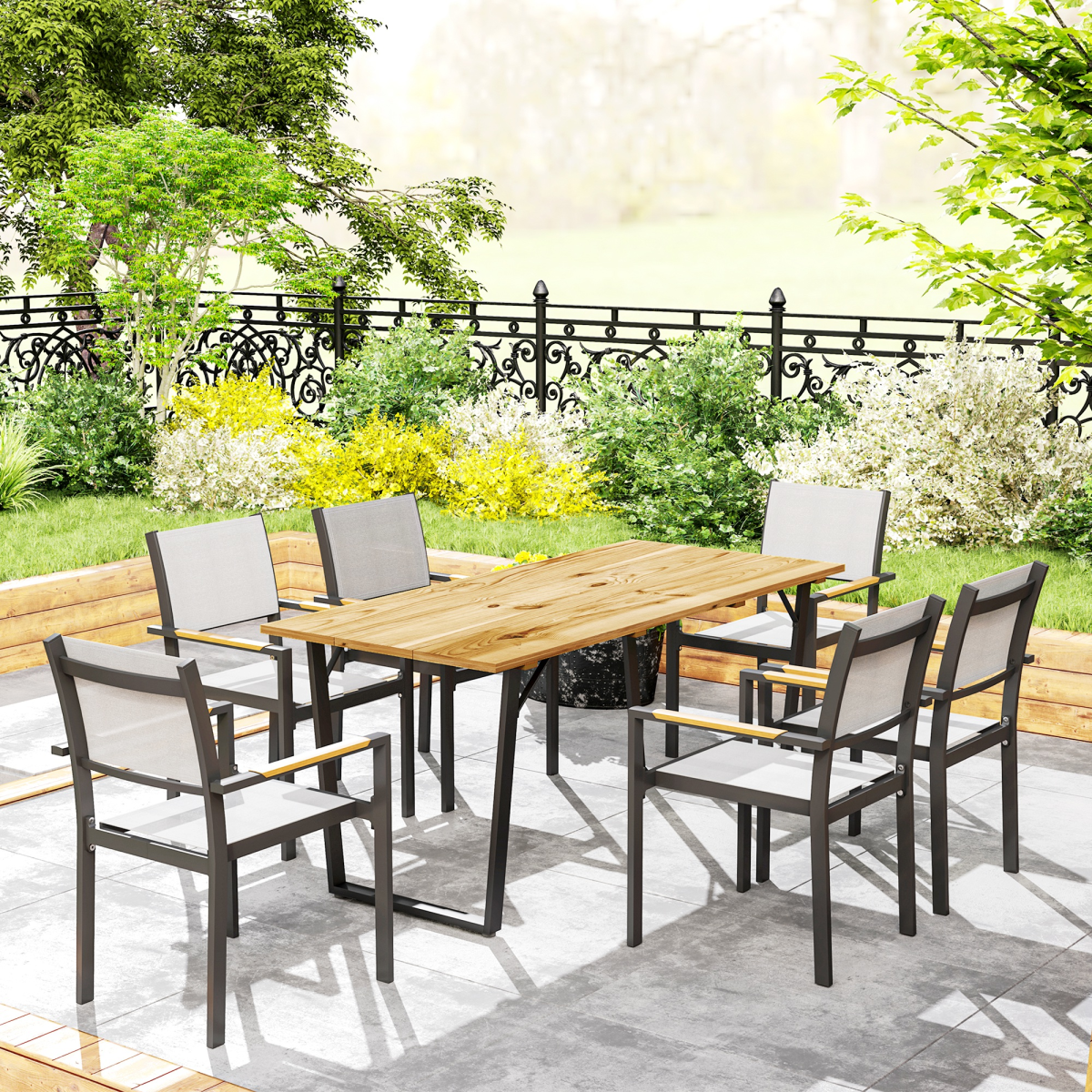 Outsunny Outsunny Wooden Garden Table for 6 with 5cm Parasol Hole for Balcony Terrace - Garden Table