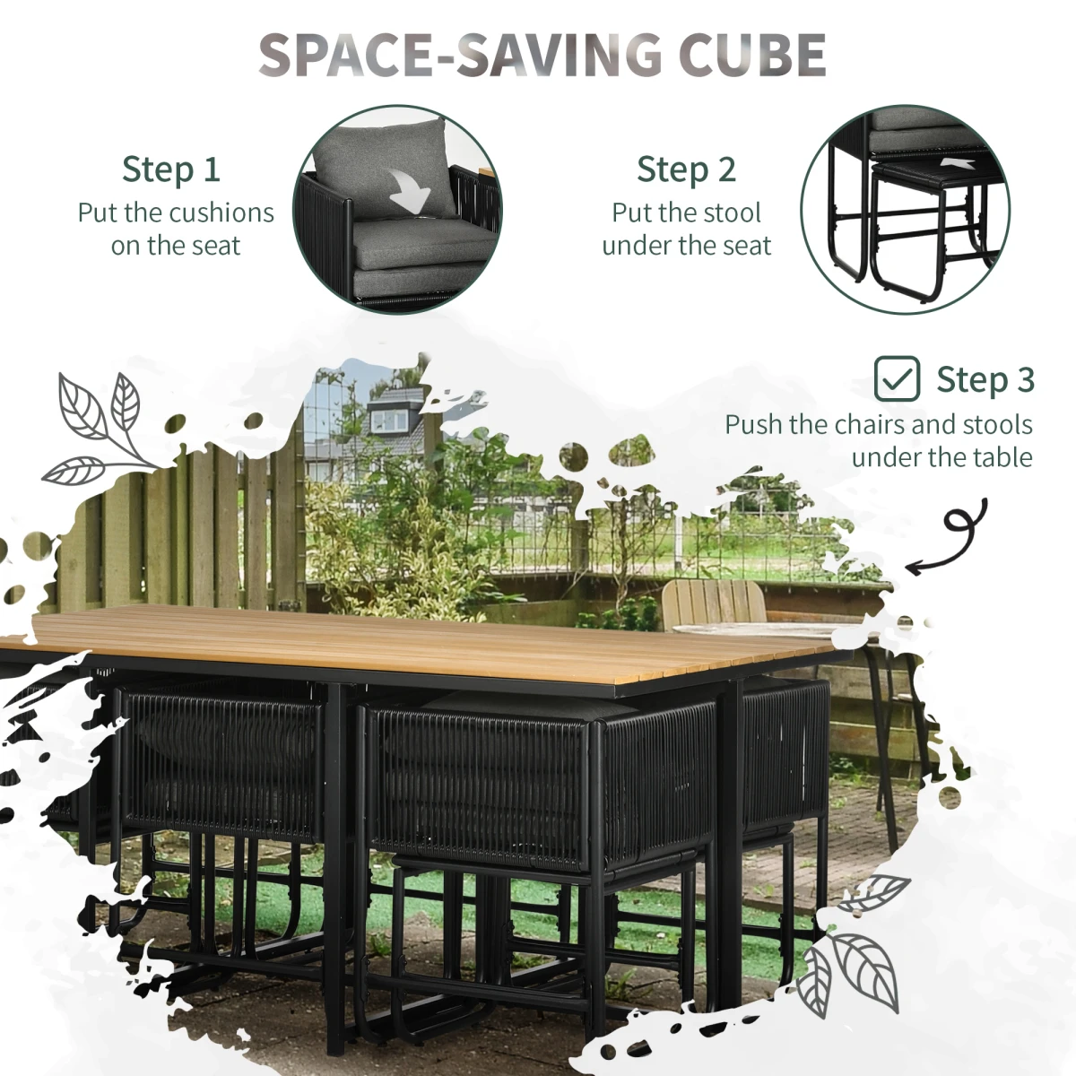 Outsunny Premium Rattan Dining Set 10 Seater Space Saving Outdoor - Garden Set