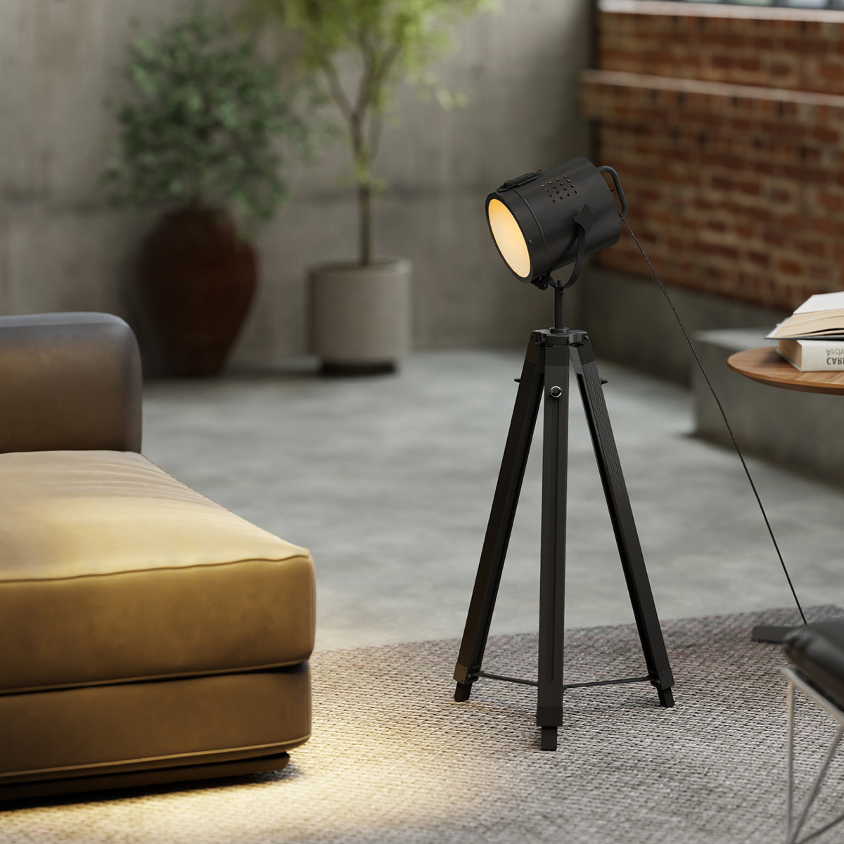HOMCOM Tripod Floor Lamp Wood Height Adjustable