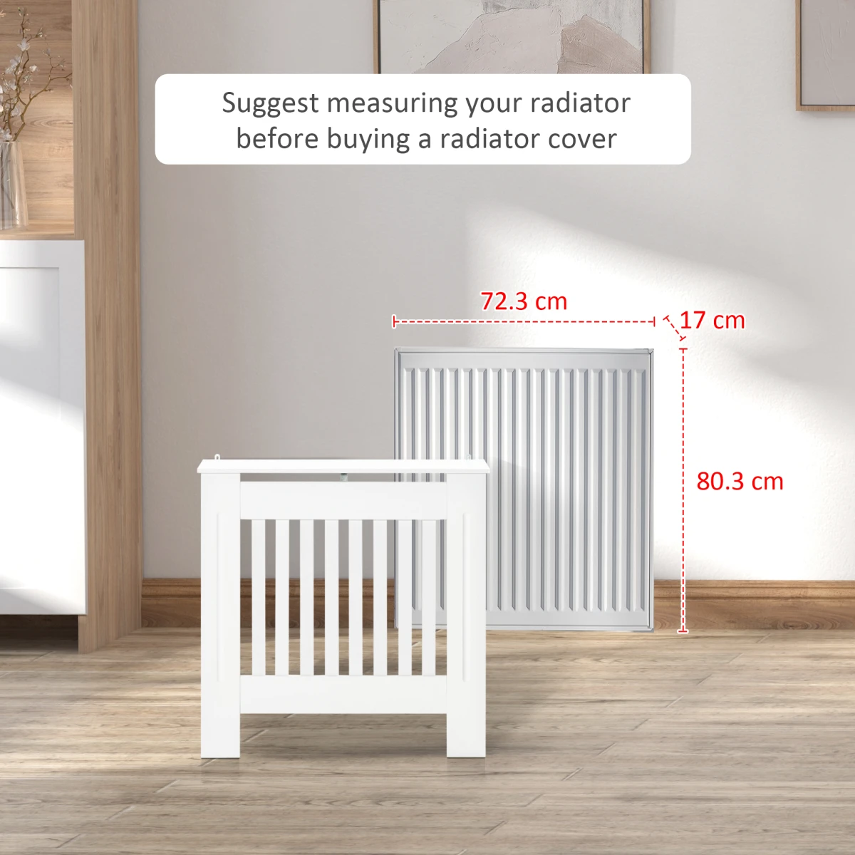 HOMCOM White Painted Radiator Cover Cabinet Standard Size Slatted Vent Top Shelf Wall Mount Home Office - Radiator