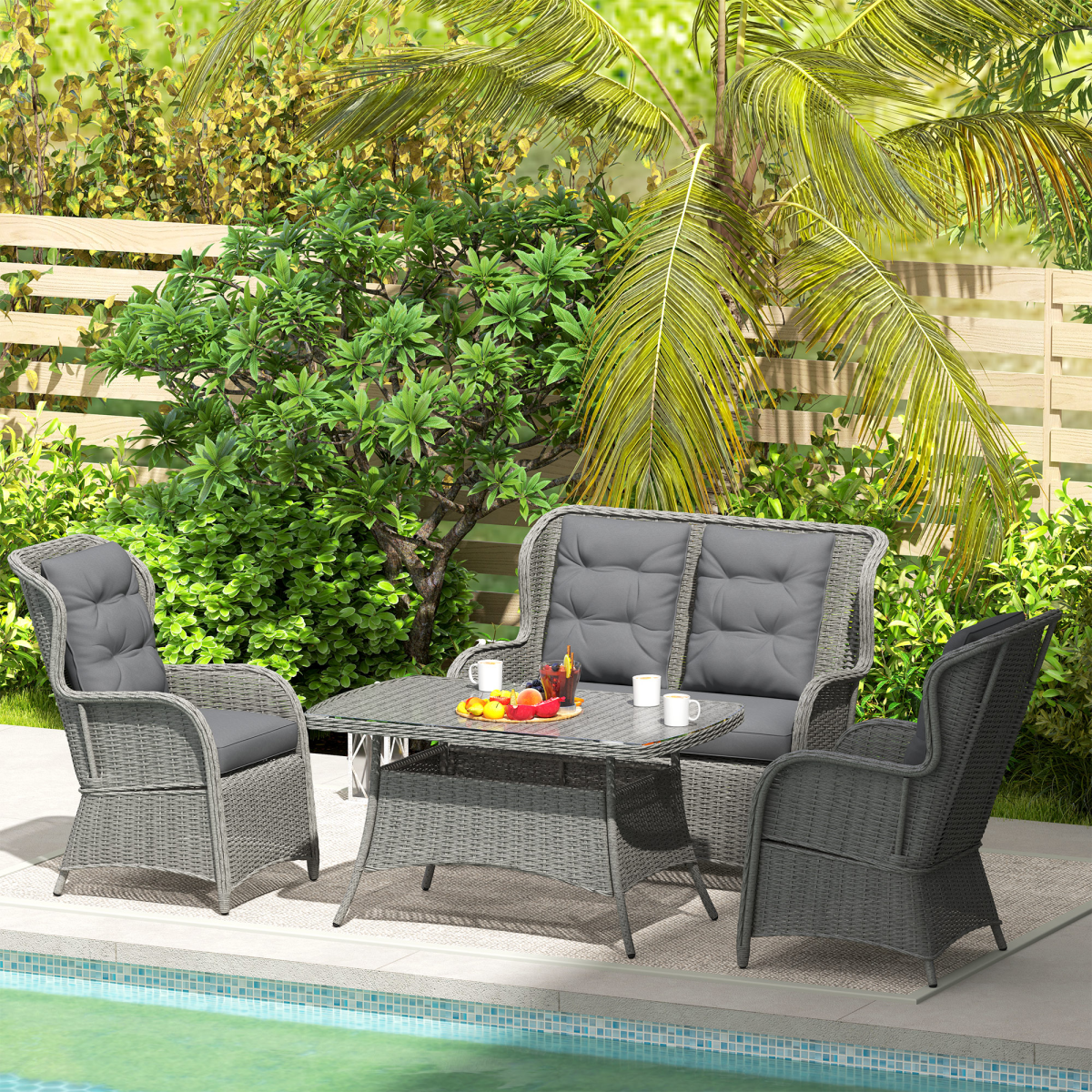 Outsunny Rattan Sofa Set Four Piece Tempered Glass Patio - Outsunny - Home Symphony