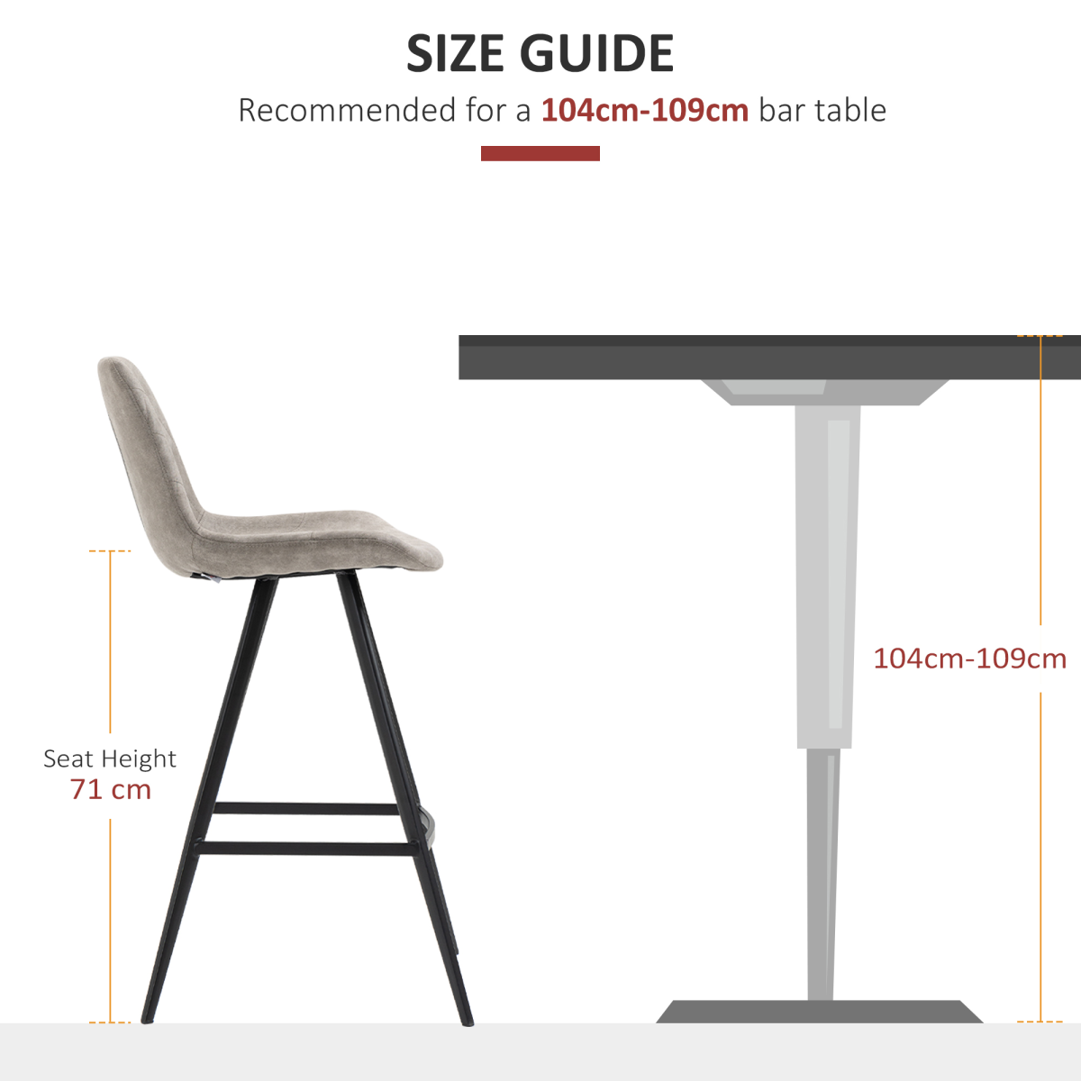 HOMCOM Set Of 2 Bar Stools Vintage Microfiber Cloth Tub Seats Padded Steel Grey