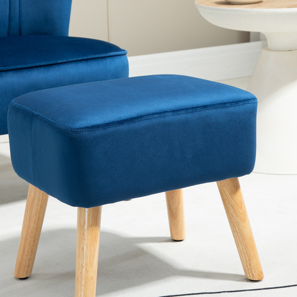 Lux Velvet Accent Chair With Ottoman Compact Velvet Home in navy velvet by Home Symphony.