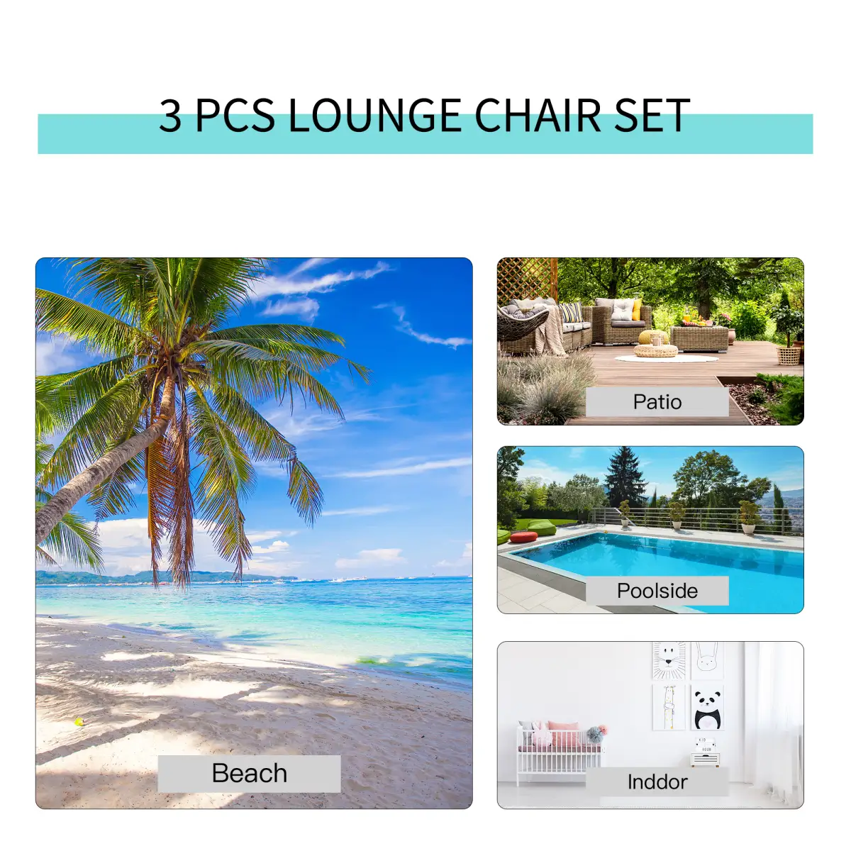 Unbranded 3 Pieces Lounge Chair Set Garden Sunbathing Chair w/ Table Grey Outsunny - Sun Lounger