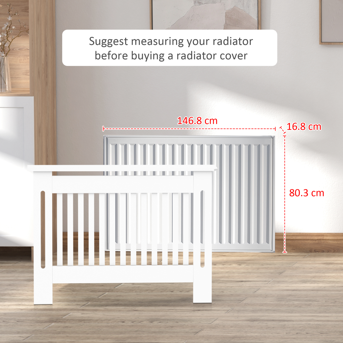 Homcom Radiator Cover Slatted 152x19x81cm Home