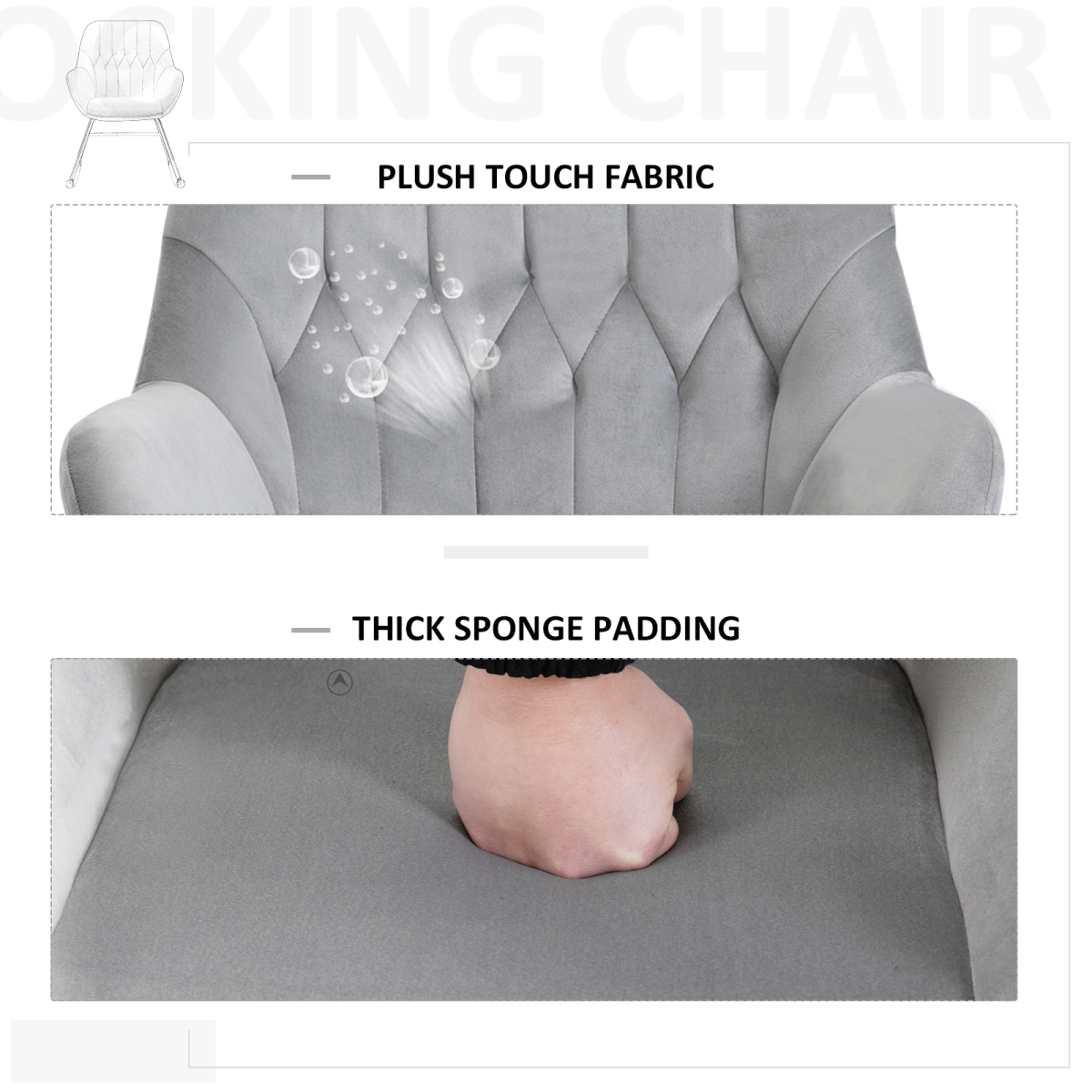 Premium Rocking Chair Tub Shape With Steel Frame And Plush Padding For Home Office Grey Ergonomic Back Support - Unbranded - Home Symphony