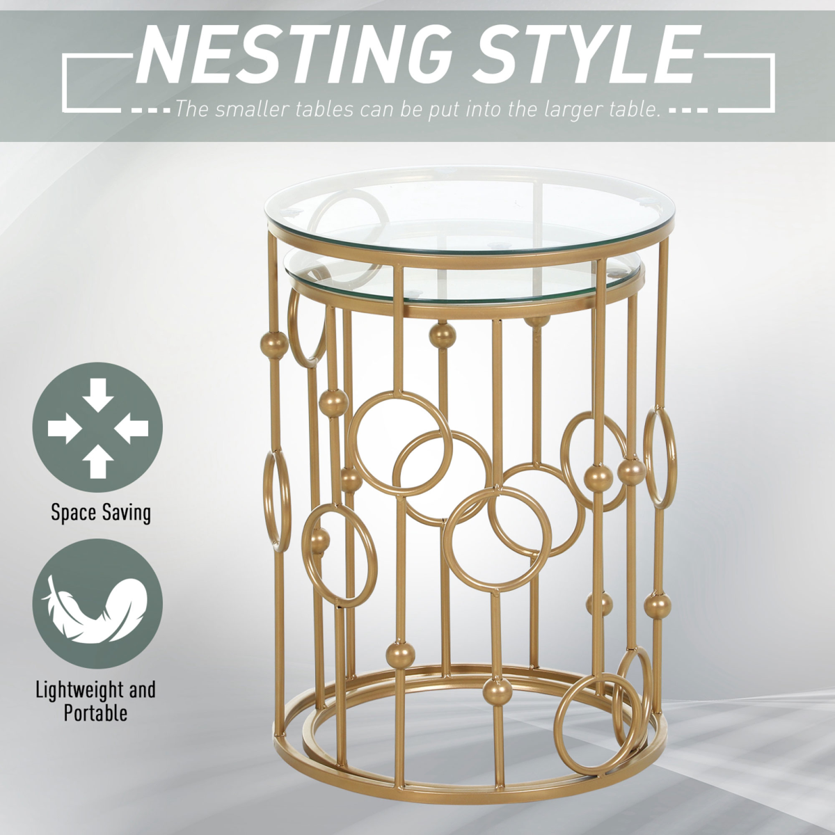 HOMCOM Gold Nesting Coffee Tables Set of Two with Tempered Glass Tops Living Room Decor - HOMCOM - Home Symphony