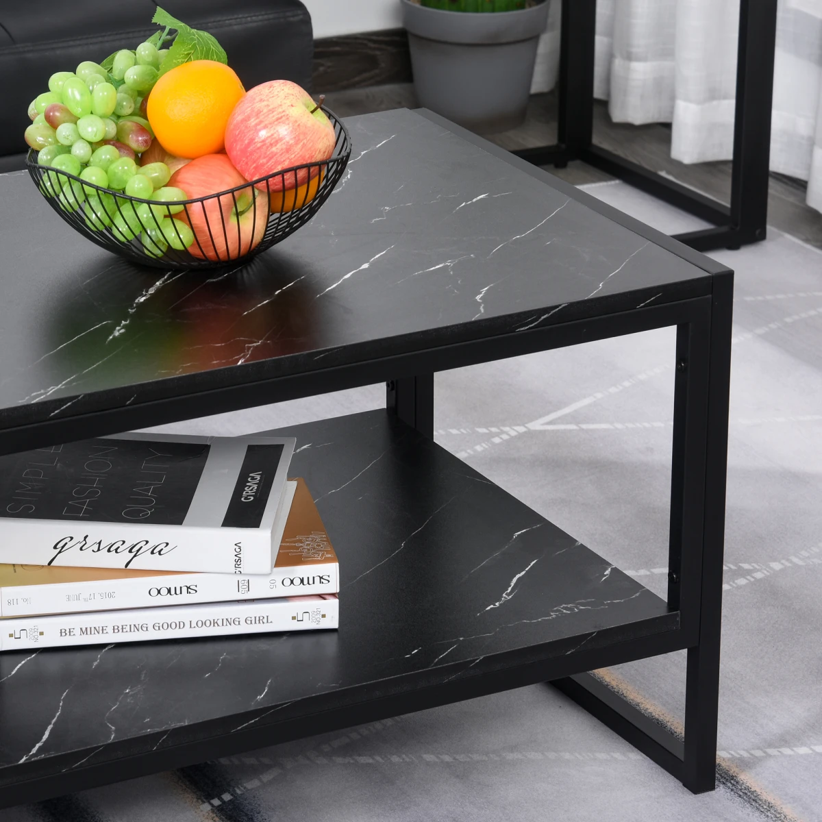 HOMCOM Premium Coffee Table 2 Tier Laminate Marble Home - Coffee Table