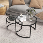 HOMCOM HOMCOM Glass Coffee Table Set of 2, Round Nest of Tables for Living Room - Coffee Table