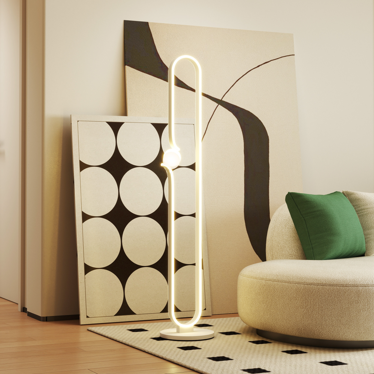 HOMCOM Dimmable LED Floor Lamp with Glass Night Light, Foot Switch, White enhances your space with soft, stylish illumination.