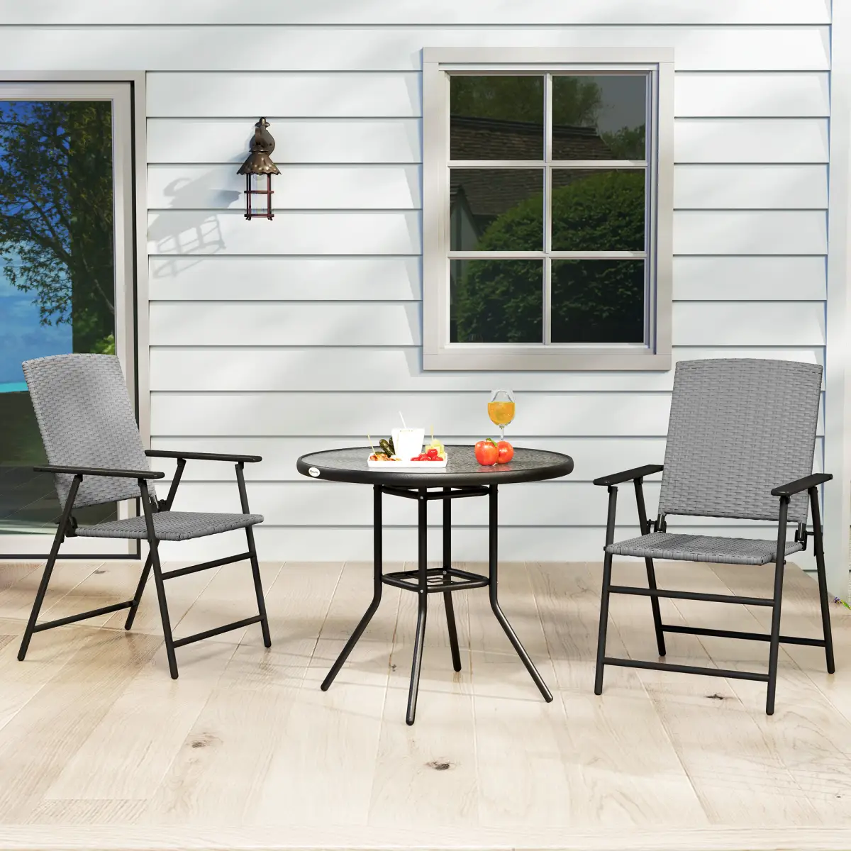 Outsunny Outsunny 2pcs Rattan Chair Foldable Garden Furniture w/ Armrest Grey - Folding Chairs