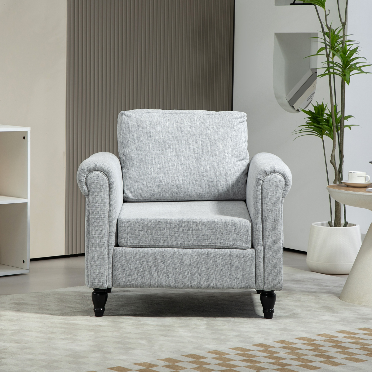 HOMCOM vintage medium chenille armchair in light grey with plush cushions in a modern living room.